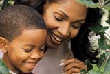 Mother and son smiling