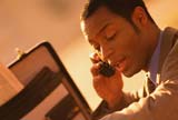 Sales representative talking to a customer over the phone