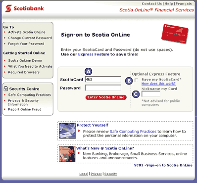 Scotia OnLine Sign-on Page