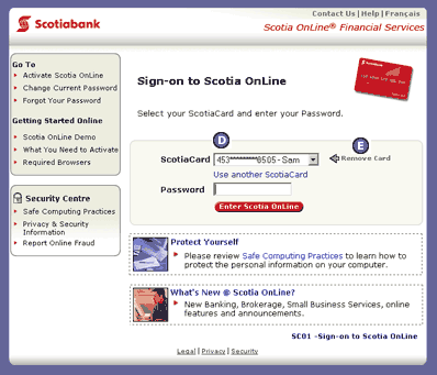 Scotia OnLine Sign-on Page with Express Sign-on
