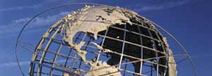A metal globe sculpture.