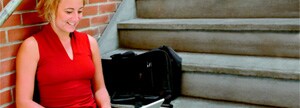 University student on stairs