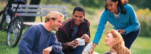Two couples at a picnic