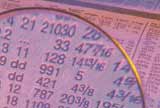 Magnifying glass over stock prices