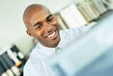 Man at a computer.