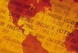 image of world map over stock prices