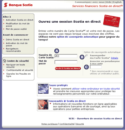 Scotia OnLine Sign-on Page