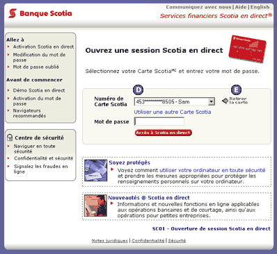Scotia OnLine Sign-on Page with Express Sign-on