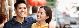 Asian couple walking - SLF only