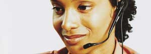 Customer representative conversing with a client