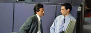 Coworkers discussing job issues