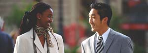 Business man and woman having a conversation