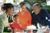 Family birthday party in the backyard
