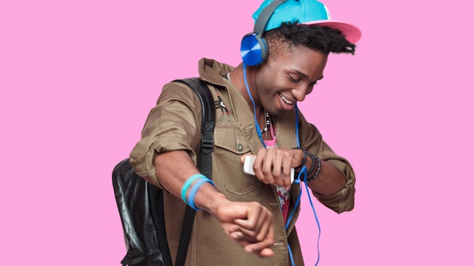 Student dancing with headphones on