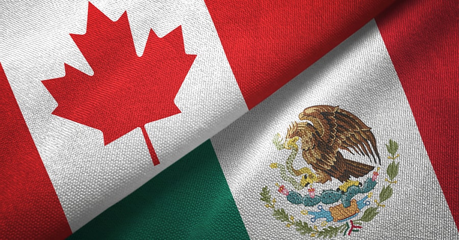 Canadian and Mexican flags