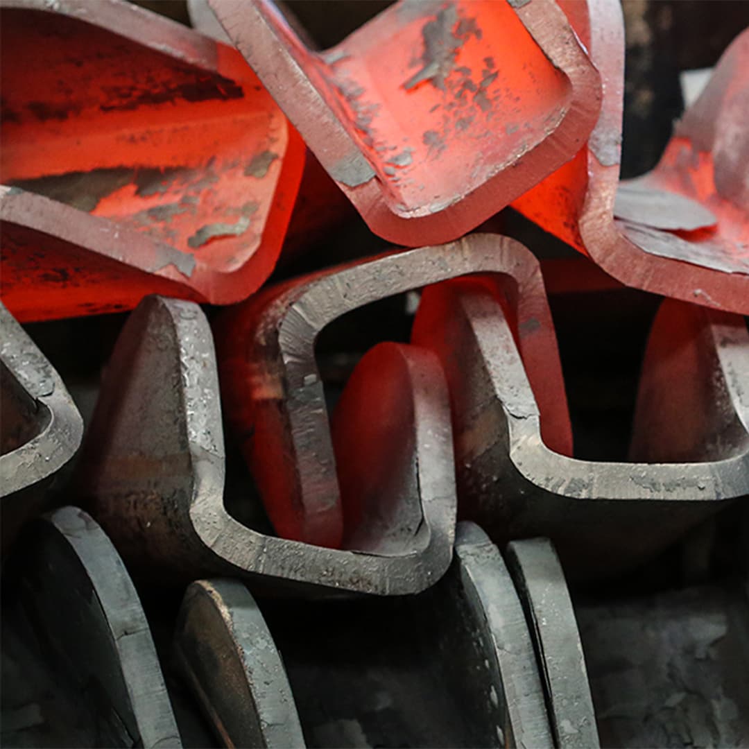Red hot steel beams in pile