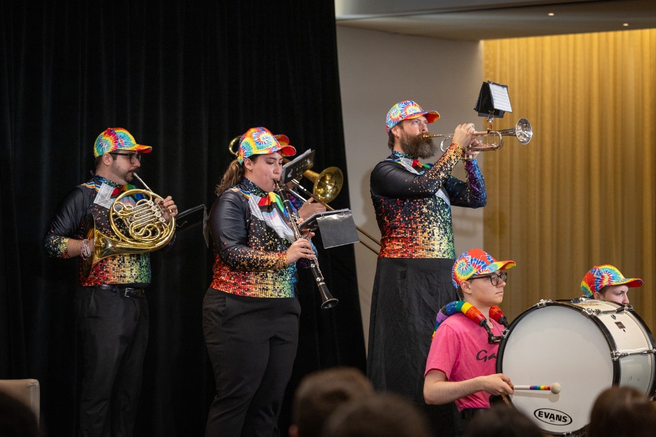 Marching band opening Pride event