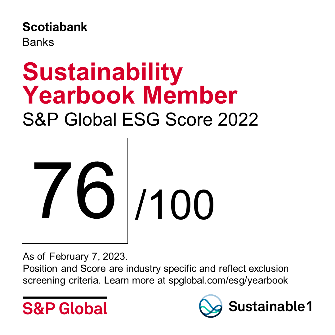 Emblem for Sustainability Yearbook Member, S&P Global ESG Score 2022, 76/100, As of February 7, 2023