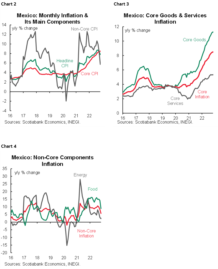Chart 2: Mexico: Core Goods & Services Inflation; Chart 3: Mexico: Mexico: Non-Core Components Inflation