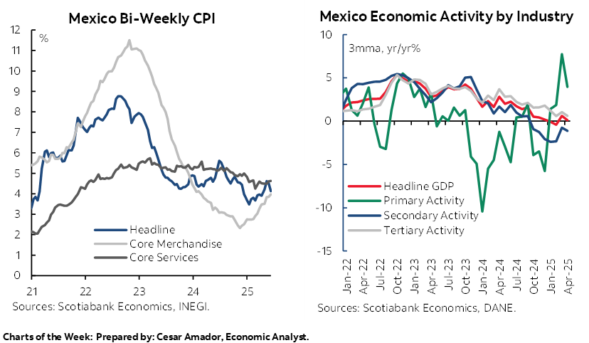 Chart of the Week: Chart 1: Mexico Bi-Weekly CPI; Chart 2: Mexico Economic Activity by Industry