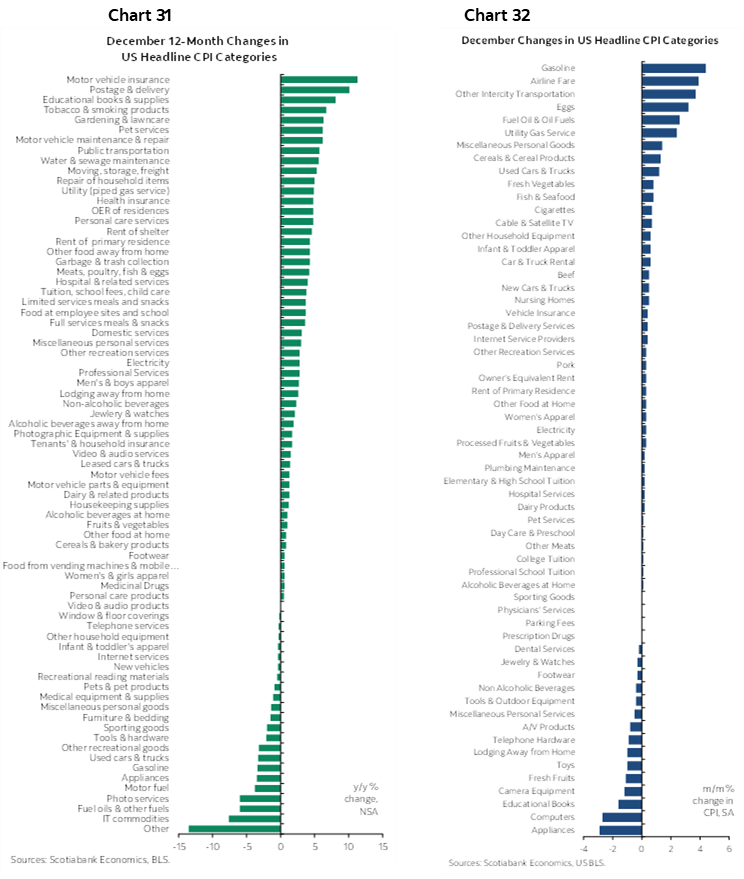  Chart 31: December 12-Month Changes in US Headline CPI Categories; Chart 32 December Changes in US Headline CPI Categories