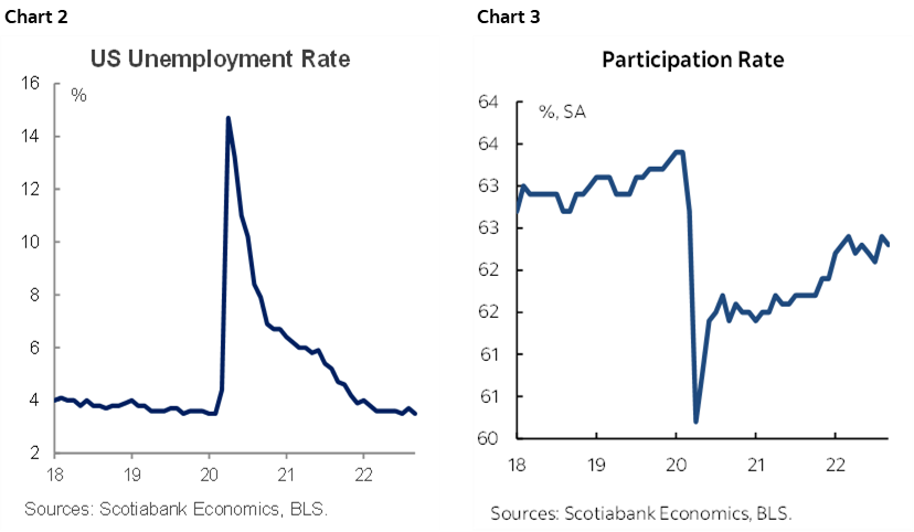 Chart 2: US Unemployment Rate; Chart 3: Participation Rate