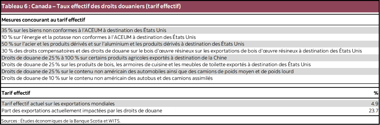 Tableau 6 : Canada – Taux effectif des droits douaniers (tarif effectif)