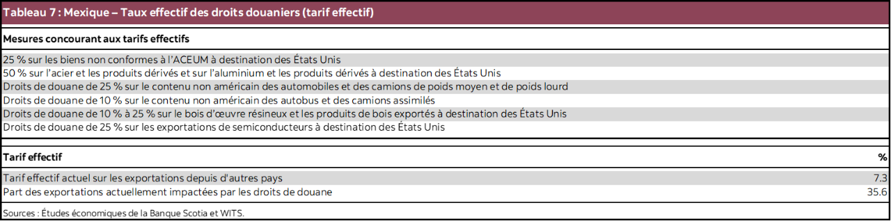 Tableau 7 : Mexique – Taux effectif des droits douaniers (tarif effectif)