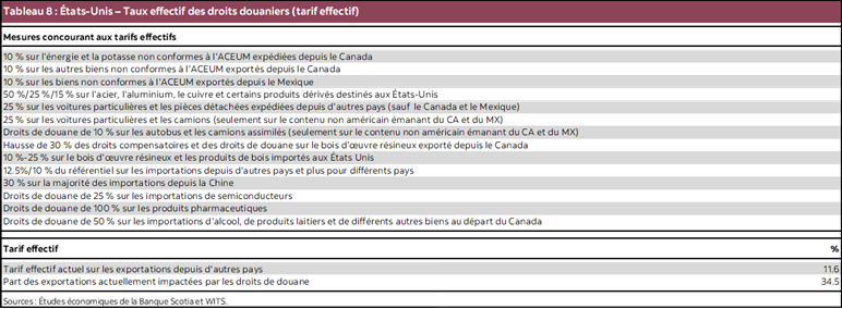 Tableau 8 : États-Unis – Taux effectif des droits douaniers (tarif effectif)